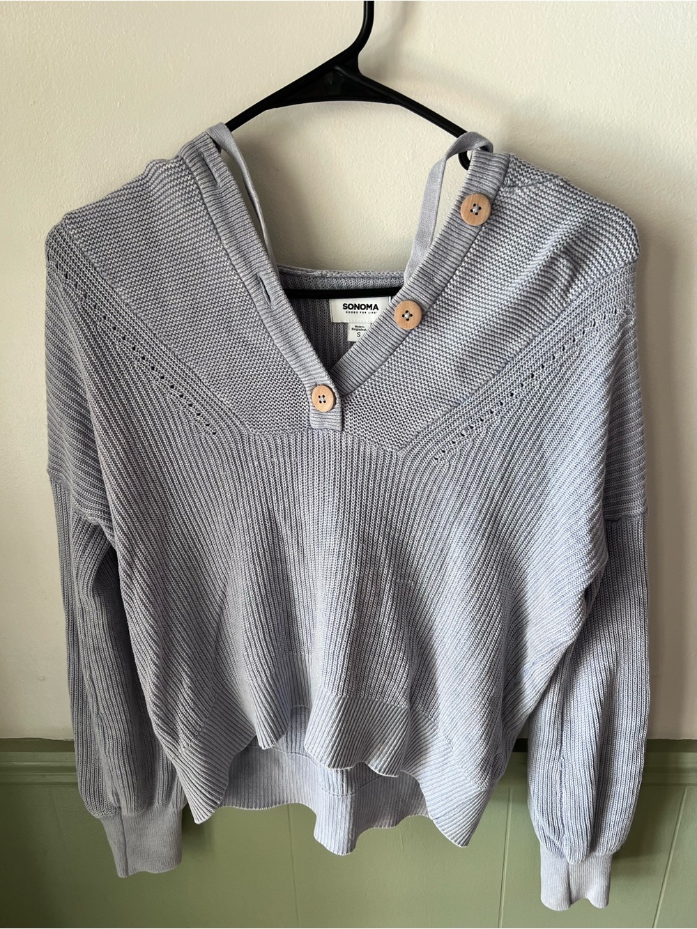 Sonoma Light blue Gray Hooded Knit Sweater with Button Detail